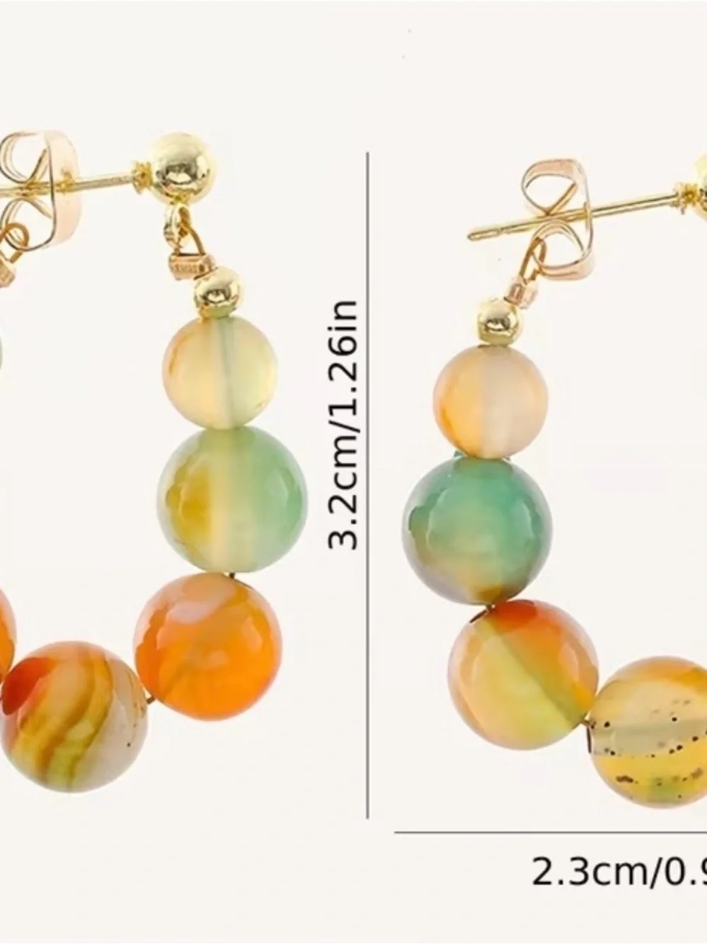 Gold Hoop Earrings with Multicolor Agate Beads fashion earrings